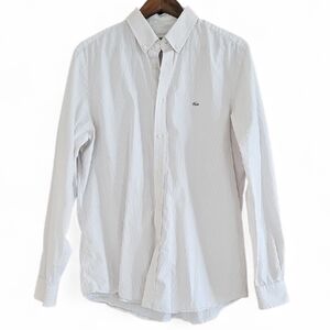 Lacoste Mens Classic Fit Long Sleeve Shirt, White/tan Striped, Size 42